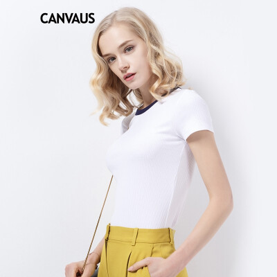 

CANVAUS 2018 Summer New Women T Shirt Cotton Slim Casual Simple O-neck Short Sleeve Knitted T-shirt