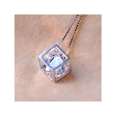 

Cheap Women Fashion Jewelry Silver Plated Zircon Flashing Love Cube Shape Necklace Pendant Gift