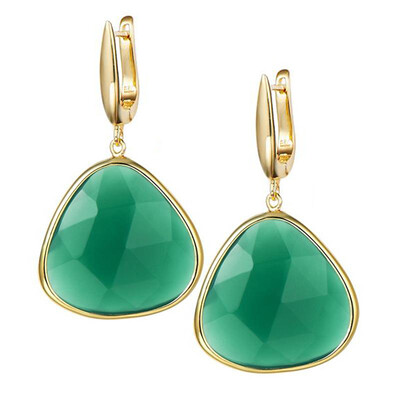 

15Ct Natural Green Onyx 16x16mm Trilliant Shape 925 Sterling Silver Dangle Earrings