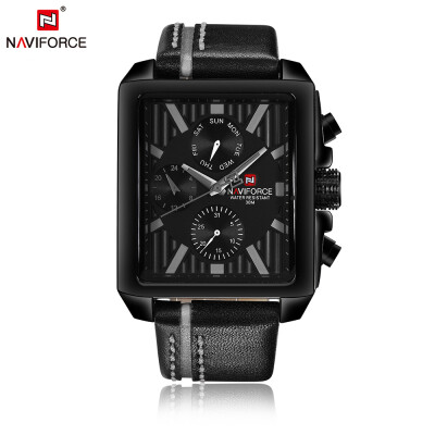 

NAVIFORCE Luxury Genuine Leather Quartz Men Watch Square Dial 3ATM Water-Proof Man Casual Wristwatch with Sub-dials Masculino Relo