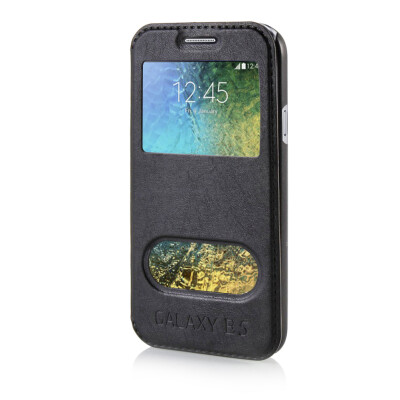 

MOONCASE View Window High grade Leather Side Flip Pouch Stand Shell Back ЧЕХОЛ ДЛЯ Samsung Galaxy E5 / E500 Black