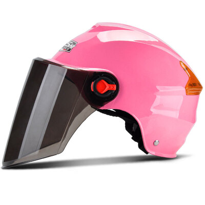 

Knight QISHI motorcycle helmet male electric battery bicycle helmet mens half helmet summer helmet sunscreen long lens reflective taillights black code