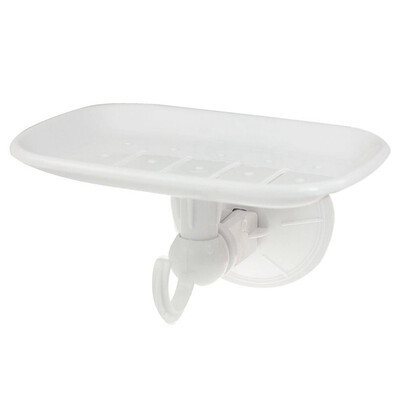 

UpperX White Hard Plastic Soap Tray Dish Holder w Hook Suction Cup