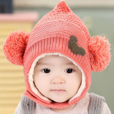 

Buebos Ninos 2015 Winter Warm Dual Ball Baby Hat Toddler Beanie Cap Soft Crochet Knit Wool Cap - Ear Protect