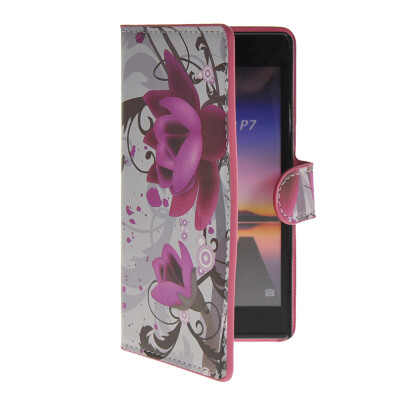 

MOONCASE Flower style Leather Side Flip Wallet Card Slot Stand Pouch Case Cover for Huawei Ascend P7