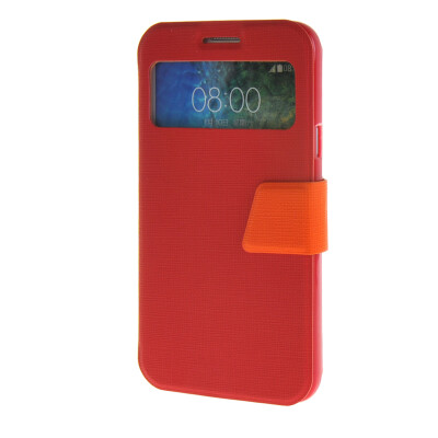 

MOONCASE View window Leather Wallet Flip Stand Pouch Case Cover for Samsung Galaxy E5 Red