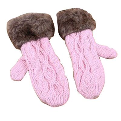 

Lady Women Ragwool Winter thickening Mittens Knitted Warm Fur Halter Wrist Glove