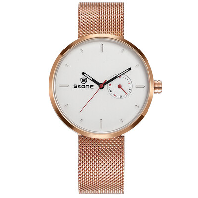 

SKONE Fashion Casual 3ATM Water-resistant Women Quartz Watch Stainless Steel Band Luxury Female Lady Dress Wristwatch Calendar Rel