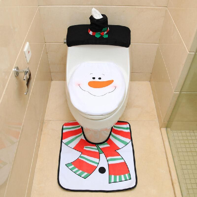 

Christmas Bathroom Decorations Santa Toilet Seat Cover&Rug Foot Pad Set Tank Cover with Tissue Box Holder Household Supplies