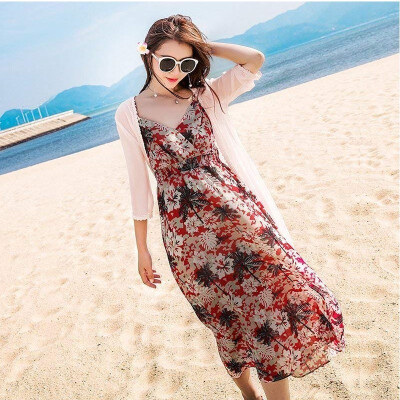 

Beach skirt female long section 2018 new summer two-piece suit strap bohemian long skirt seaside holiday dress