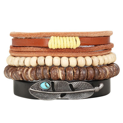 

New Fashion Bead Leather Bracelets & bangles for Woven 34 pcs 1 Set Multilayer Wristband Vintage Handmade Bracelet Men Pulseira