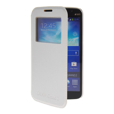 

MOONCASE View Window Leather Side Flip Pouch Stand Shell Back Case Cover for Samsung Galaxy Grand 2 G7106 White
