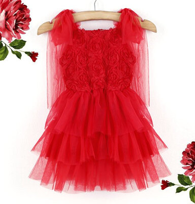 

Baby Girl Kids Childrens Rose Floral Tutu Dress Off Shoulder Gauze Fancy Layered Bubble Dress