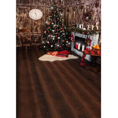 

Xmas Tree Coffee Wooden House Photo Backdrop 57FT Vinyl Fabric Cloth Digital Printing Photo Background st-562
