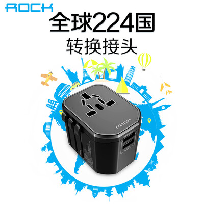

ROCK Universal Conversion Plug Universal Socket Dual USB Charger US Australia&Europe Standards Japan HK Thailand Travel Power Converter Black
