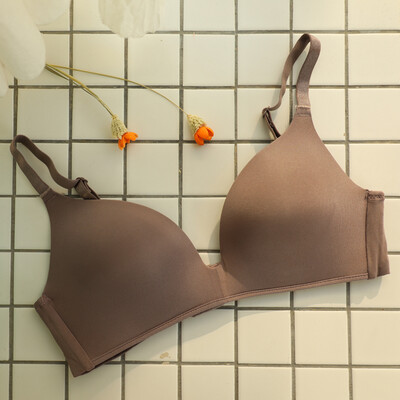 

Honey Pig no trace no steel ring thin section gathered small chest ladies sports underwear smooth girl bra sexy bra W4625 brown 85A