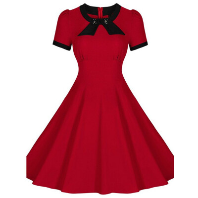 

Women'S Fashion Round Neck Was Thin Short-Sleeved Dress Big Swing