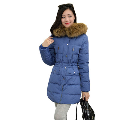 

Women Winter Fur Collar Duck Down Coat Hooded Jacket Slim Long Parka Outwear