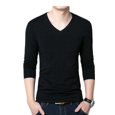 

Zogaa Spring New Korean Men's T-shirt Pure Color And Cotton V Collar Slim Long Sleeve