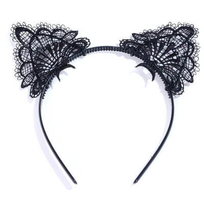 

Black lace sexy hollow headband cat ears headband cat girl headdress