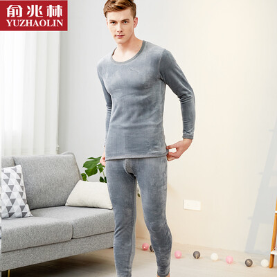

Yu Zhaolin thermal underwear male&female couple plus velvet thickening gold velvet round neck suit autumn clothing long trousers cotton male - light gray XXL
