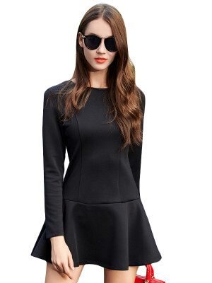 

Flared Hems Solid Long Sleeves Mini Dress