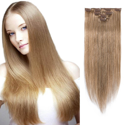 

4 PcsSet 100 Human Hair Real Thick Women Girls Long Straight Full Head Hair Extension Clip In Hair Extension