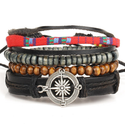 

New Fashion Bead Leather Bracelets & bangles for Woven 34 pcs 1 Set Multilayer Wristband Vintage Handmade Bracelet Men Pulseira