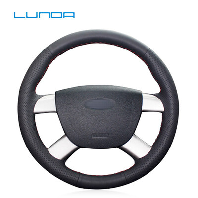 

LUNDA Black Leather Car Steering Wheel Cover for Ford Kuga 2008-2011 Focus3 special hand-stitched steering wheel cover