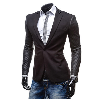 

Zogaa Leather Sleeve Splice Slim Men's Suit
