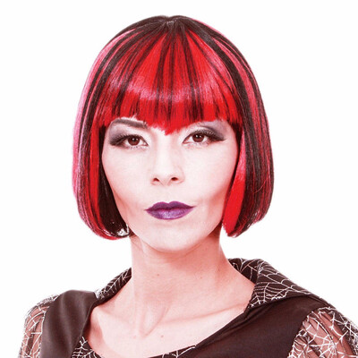 

8" Short Vampire Cosplay Wig With Bangs Red Purple White Straight Synthetic Hair 110g Custom Party Wigs For Women Heat Resistant
