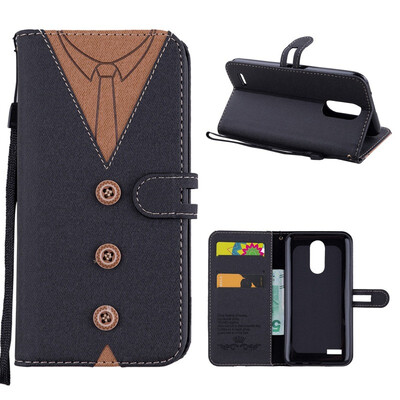 

MOONCASE LG K10 2017 stitching embossed mens leather case - black