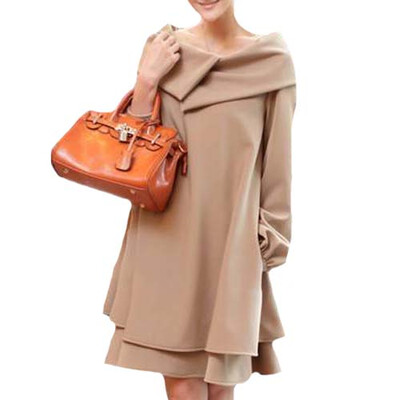 

CT&HF Women temperament Dress Sweet Elegant Dress Loose Pure Color Skirt Long Sleeve Dress Pure Collar Dress