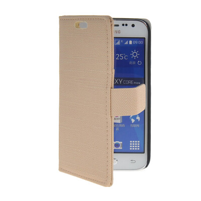 

MOONCASE High quality Leather Side Flip Wallet Card with Kickstand Case Cover for Samsung Galaxy Core Prime G3608 Beige