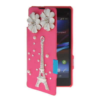 

MOONCASE Rhinestone Crystal Ultre Slim Leather Side Flip Wallet Back Case Cover for Sony Xperia Z1 Compact (Mini) Hot pink