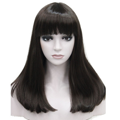 

StrongBeauty Black Medium Length Heat ok Dot Skin Top Synthetic Full Wig