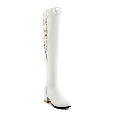 

New over the knee boots female high heel long boots winter thick with round scalp face sexy lace boots