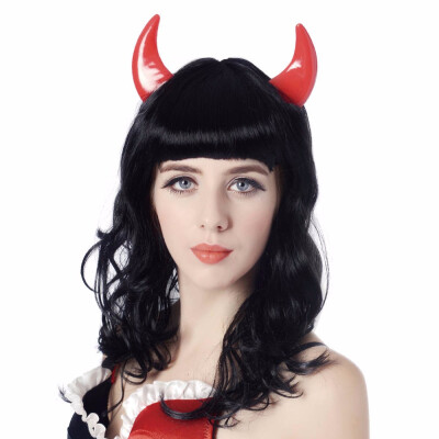 

20" Women Devil Cosplay Wig Synthetic Fake Hair Long Natural Wave Custom Heat Resistant Party Wigs For Women Halloween Red Black