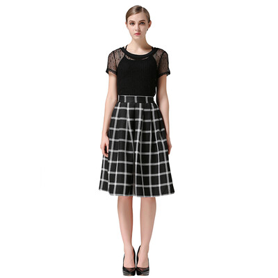 

POPBASIC Womens High Elastic Waist Flare Pleated A-line Midi Skirt