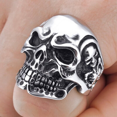 

Hpolw New Fashion Men Silver&Black Stainless Steel 316L SkullSkeleton&Bone Gothic Vintage Biker Ring
