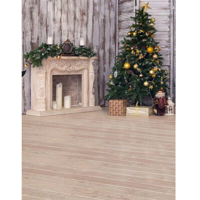 

Xmas Green Tree White Fireplace Photo Backdrop 57FT Vinyl Fabric Cloth Digital Printing Photo Background st-580