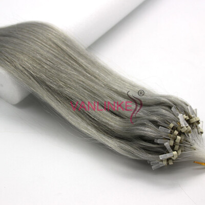 

Micro Ring Beads Easy Loop Tip Womens Human Hair Extensions Straight 100s 14-26" Grey