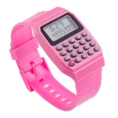 

Children Electronic Calculator Silicone Date Multi-Purpose Keypad Wrist Watches PINK