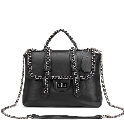

Realer new women chain shoulder bag fashion black handbags PU leather tote bags high quality female bag