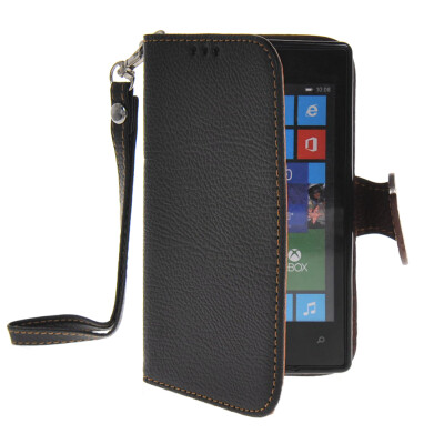 

MOONCASE Litch Skin Leather Side Flip Wallet Card Holder Pouch with Kickstand Case Cover for Nokia Lumia 520 Black