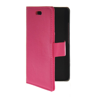 

MOONCASE Slim Leather Side Flip Wallet Card Holder Pouch with Kickstand Shell Back Case Cover for HTC Desire 210 Hot pink