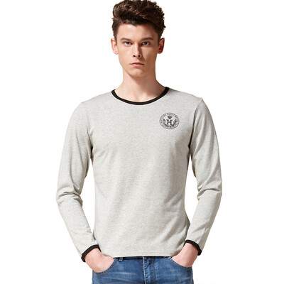 

(MSEK) TX3047 Men's round neck long color t-shirt badge design T-shirt gray XXL