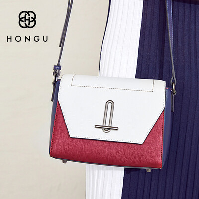 

Red Valley female bag female bag leather shoulder bag fashion Messenger bag leather small bag wild color matching small square bag H5120299 dark blue