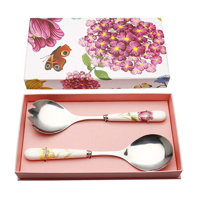 

2 PCS Kitchen Gadgets Salad Servers Spoon&Fork Kitchen Serving Set Herb Garden Ceramic Stainless Flatware Utensils Set Tools