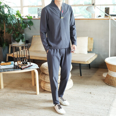 

Large size casual pants Chinese style T-shirt Korean version of the loose suit male